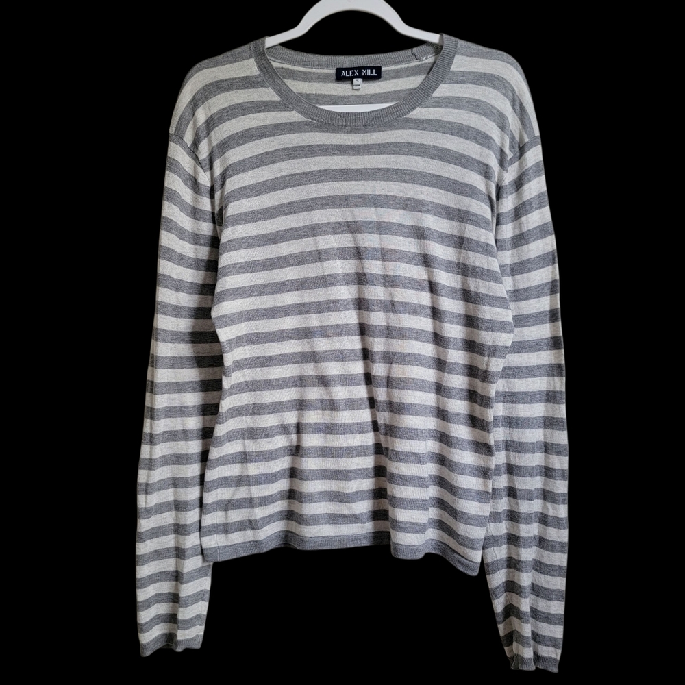 Alex Mill Stripe White Gray‎ Long Sleeves Crew Neck Top Size Large